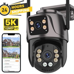 야외 CCTV 와이파이 카메라 듀얼 렌즈 보안 4 스크린 인체 탐지 방수 감시 10, 1개, 5) 8MP Add 32G - EU 플러그