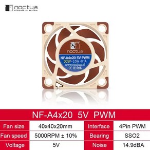 Noctua NF-A4x20 40x40x20mm 냉각 팬 5V/12V 및 3pin /4pin PWM 컴퓨터 케이스 냉각 CPU 냉각기 라디에이터 교체 팬, 5v 4pin Pwm