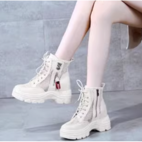 여성 여름 통굽 망사 마틴 부츠 키높이 앵클 워커 7cm