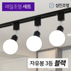 성진조명 레일등 레일조명 주방등 인테리어 / 자유봉 3등 세트 (전구미포함/별도구매), 레일세트_블랙(자유봉3개+레일1개), 1개, 블랙