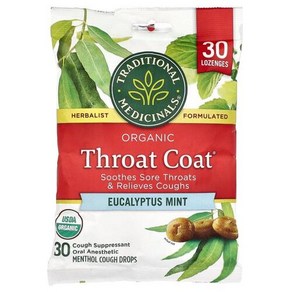 Taditional Medicinals 유기농 Thoat Coat® 유칼립투스 민트 사탕 정제 30정, 1개