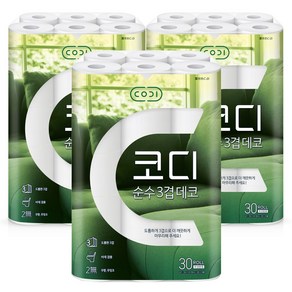 코디 순수 3겹 데코 화장지 30M, 30개입, 3개