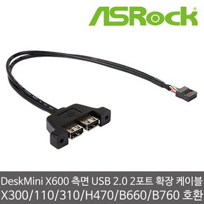 ASRock DeskMini X600 측면 USB 2.0 2포트 확장 케이블 A300/X300/110/310/H470/B660/B760 호환 장착 가능