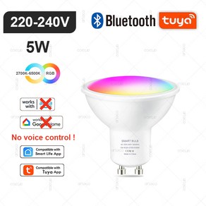 투야 E27 E14 GU10 전구 와이파이 지그비 블루투스 밝기 조절 스마트 LED 램프 2700-6500K RGB LED 전구 알렉사 아마존 구글과 작동, 3) BLE GU10 220-240V - 1Pcs Bu, 없음