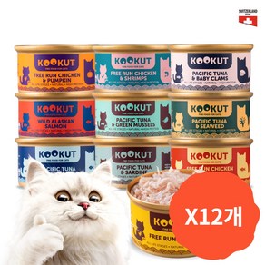 쿠쿳 고단백 저지방 고양이 캔 70g 10종 x12개 세트, 닭고기&호박X12개, 12개