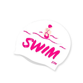 STM SWIM 디자인수모 실리콘수모 수영모자 수영 물놀이 STM SWIM, 화이트, 1개