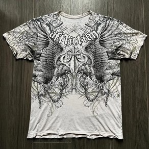 90s Red Affliction T 셔츠 남성 아메리칸 레트로 코튼 라운드 넥 워시 힙합 커플 여름 스페셜 착용 고스
