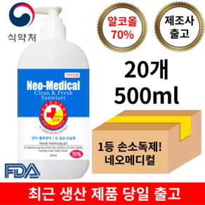 네오메디컬 손소독제 70% (회사 식당 공공기관 가정집 관공서용), 20개, 500ml