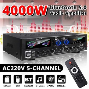 SUNBUCK AV555BT 4000W 5CH 홈 앰프베이스 오디오 전원 블루투스 디지털 앰프 Hifi FM USB SD 서브 우퍼 스피커 용, EU Plug