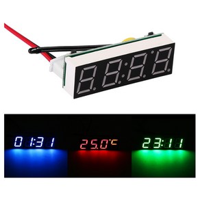 발통마켓 차량용 시계 게이지 3in1 디지털 온도 볼트 자동차 LED, 3in1게이지(레드), 1개