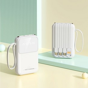 ZOZOFO 보조배터리 고속충전10000mAh 휴대용 컴팩트 미니 보조배터리 잔량표시 4개 케이블 멀티단자, 흰색