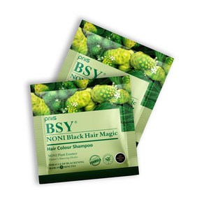 인도정품 BSY 노니 블랙헤어 매직 컬러 샴푸 (12ml x 12향낭)  남성용 암모니아 프리 여성용 천연 블랙 머리 염색 샴푸  노니 과일, 5개