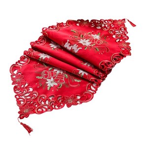 크리스마스 자수 테이블 러너 Poinsettia Holly Leaf Table Linens Xmas를위한 사용하기 쉬운 가정용 선물.