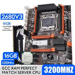 메인보드 Atemite 터보 DDR4 D4 마더보드 세트 Xeon E5 2680 V3 LGA2011-3 CPU 1 개 X 16GB = 3200MHz, 한개옵션0