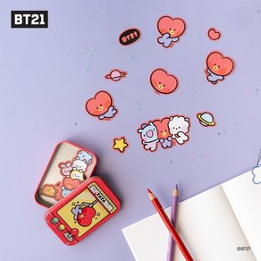 BT21 minini 미니니 틴케이스 스티커 세트 철제보관함 문구 완구 정리함 굿즈, 1개, RJ