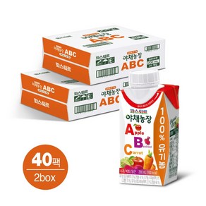 [파스퇴르] 야채농장 100 유기농 ABC 200ml x 2box (총 40입), 40개
