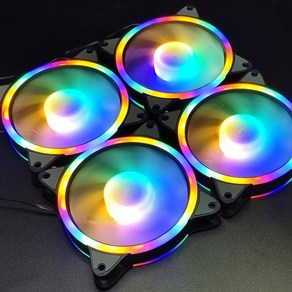 COOLMOON 조용한 컴퓨터 쿨러 팬 케이스 PC 12cm 냉각 팬 무소음 몰렉스 120mm 12V DC 4 핀, 01 Rainbow, Rainbow, 1개