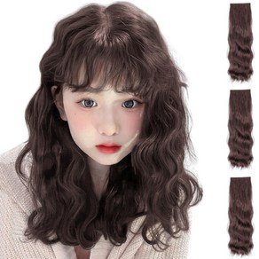 가발위드 붙임머리 단발 숏 히피 붙임머리 반아지오 3피스 세트, 1개, 라이트브라운35cm