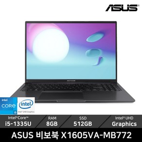 ASUS 비보북 X1605VA-MB772/ +마우스증정, X1605VA-MB772, Fee DOS, 8GB, 512GB, 인디 블랙