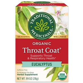 Taditional Medicinals Tea Oganic Thoat Coat Eucalyptus 전통 약초차 유기 인후 코트 유칼립투스 인후 및 호흡 지원 티백 16, 34.02g, 1개입, 1개