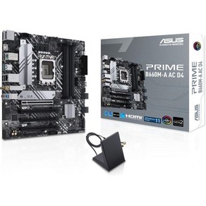 ASUS 프라임 B660MA AC D4 LGA 1700인텔 12세대 mATX 마더보드 PCIe 4.0 DDR4 2X M.2 슬롯 WiFi 5 전면 USB 3.2 Gen 1 Ty, 1개