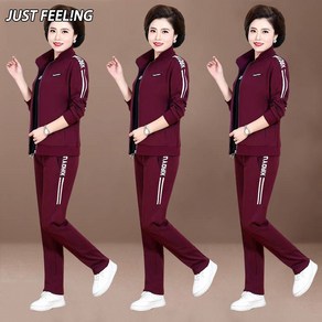 JUSTFEELING 엄마옷 봄가을 집업자켓 조거팬츠 트레이닝 상하세트 빅사이즈여성의류 40대60대 날씬해 투피스