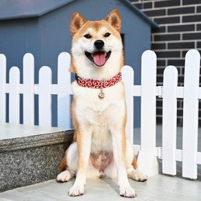 LongFatoys 일식 강아지 목줄 방울 개목걸이 당초무늬 시바견 개줄 소형견 웰시코기 푸들, 홍당초항권, 1개