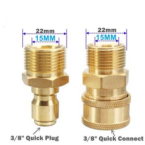 고압 세척기 호스 및 콘센트용 황동 퀵릴리즈 커넥터 M22 나사 14mm 15mm 핀 어댑터 3/8 인치 1, Male M22 15MM