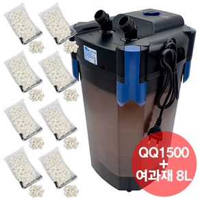 QQ아쿠아 외부여과기 QQ1500 BC1500 + 여과재 8리터 풀세트, 1개, 16W