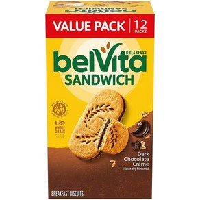 BelVita 샌드위치 다크 초콜릿 크림 브렉퍼스트 비스킷 12팩 (팩 당 샌드위치 2개), 1.76 Ounce (Pack of 12), 12개, 600g