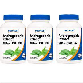 Nutricost 뉴트리코스트 안드로그라피스 천심련 추출물 무릎 관절 영양 450mg 180개 3병 1년 6개월분