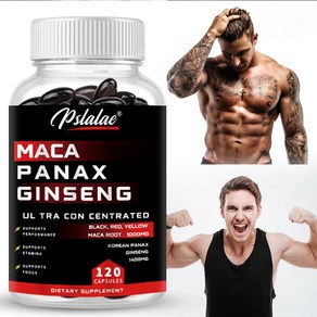 Pslalae 마카뿌리 10000mg 고려인삼 1400mg 자연적인 건강 에너지 성능 및 기분 보충제를 지원합니다 60/120캡슐, 60정, 1개