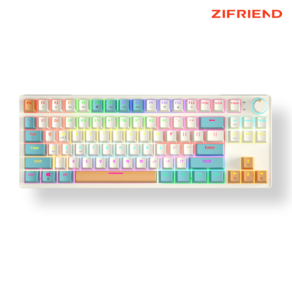 ZIFRIEND ZA87 LED 예쁜 5핀 유선 게이밍 기계식 키보드 커스텀 노브 레인보우 무빙 RGB 핫스왑 황축 저소음 이중 흡음재 공장 윤활 위성축 87키