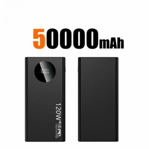 120W 보조베터리 50000mAh 초대용량 고속 충전 휴대용 배터리 디지털 디스플레이 2025 신제품, 01 Black 50000mAh