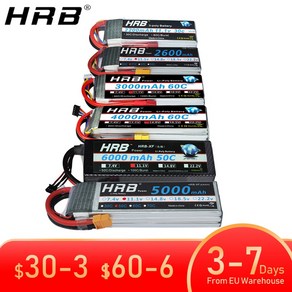 HRB Lipo 배터리 RC 부품 2S 3S 4S 6S 1500mah 2200mah 2600mah 5000mah 6000mah 7000mah 4000mah