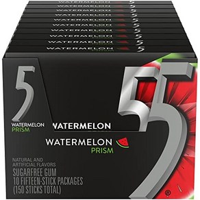 Wrigley's 5 GUM Watermelon Prism Sugar Free Chewing Gum 15 Wrigley's 5 GUM 수박 프리즘 무설탕 츄잉껌 15개입(10팩