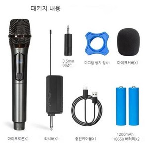 에코챔버 리버브참바 무선 UHF 마이크 핸드헬드 다이나믹 가라오케 파티 교회 쇼 회의용 2 채널 1200mAh, 1) UHF011Gay1