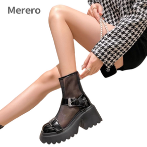 Meeo 여성 슬림 워커 여름 송편 통굽 작은 키의 망사 앵클부츠 스타일리쉬한 6cm 샌들