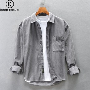 Keep casual 가을 겨울 남자 루즈핏 심플 캐주얼 순면 루즈핏 셔츠 코트