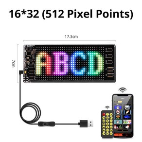 USB 5V 스마트 LED 매트릭스 픽셀 패널 주소 지정 광고 라이트 사인 블루투스 앱 RGB 패턴 그래피티 스크롤 텍스트, 16x32 LEDs 7x17CM, 1개