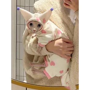 스핑크스 고양이 옷 따뜻한 강아지옷 겨울 반려동물 그루밍방지 미용후 티셔츠, 광대 모자 포함 꼬리 두건 없음