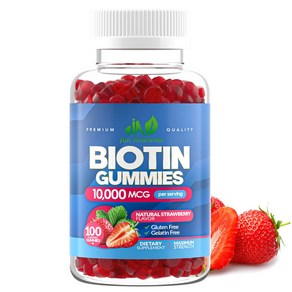 Biotin 10 000mcg Gummies fo Women & Men (100 Coun 여성 및 남성용 비오틴 10 000mcg 구미(100개) - 모발 성장 피부 및 손톱을, Stawbey, 1개, 100정