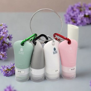 [38ml 공병4개+고리5개+추가뚜껑4개] 여행용 실리콘 고리 공병 세트 수영장 헬스장 샴푸통, 1세트, 칵테일 반투명