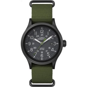 Timex 익스페디션 스카우트 남성용 손목시계 40mm 그린/그레이 가죽/나일론 스트랩 (TW4B14000)