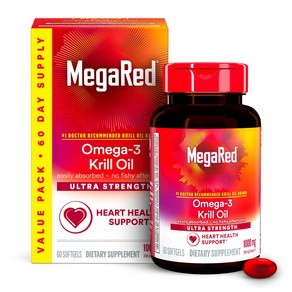 MegaRed Antactic Kill Oil 1000mg Omega 3 Fatty Acid Supplement Ulta Concentate EPA & DHA Sof, 바닐라 향, 1개, 1