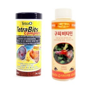 테트라 비트 중형 열대어 사료 중 + 구피 비타민 120ml, 1세트