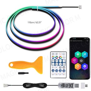테슬라 모델 호환3 Y S X용 인테리어 LED 주변 조명 USB 앱 제어 원격 범용 아크릴 심포니 RGB 분위기 램프 2in 1(690309), 1in 1 110cm, 1개