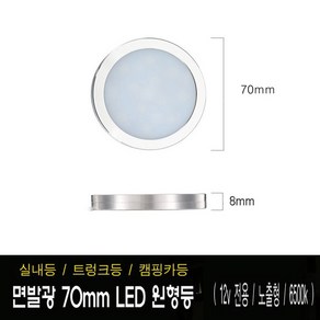 면발광 70mm LED 원형등 실내등 캠핑카등 트렁크등 12V 전용