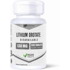 Healthfae 리튬 오로테이트 130mg 200정 원소 바이오 사용 가능 제3자 테스트, 1개