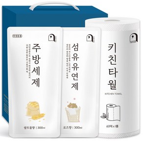 오늘의쉼표 세제 선물세트 답례품 생필품 42호 (주방세제 + 섬유유연제 + 키친타올), 1개